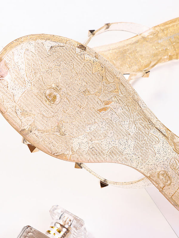 Pearl Rivets Patchwork Flip Flops