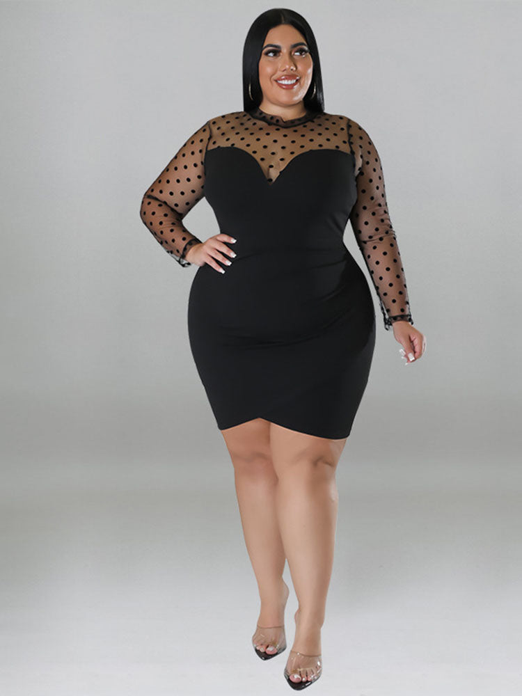 Mesh Patchwork Mock Neck Mini Dresses