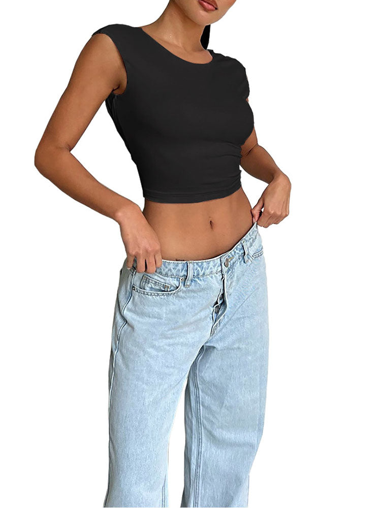 Sleeveless Backless Tie Up Crop Top