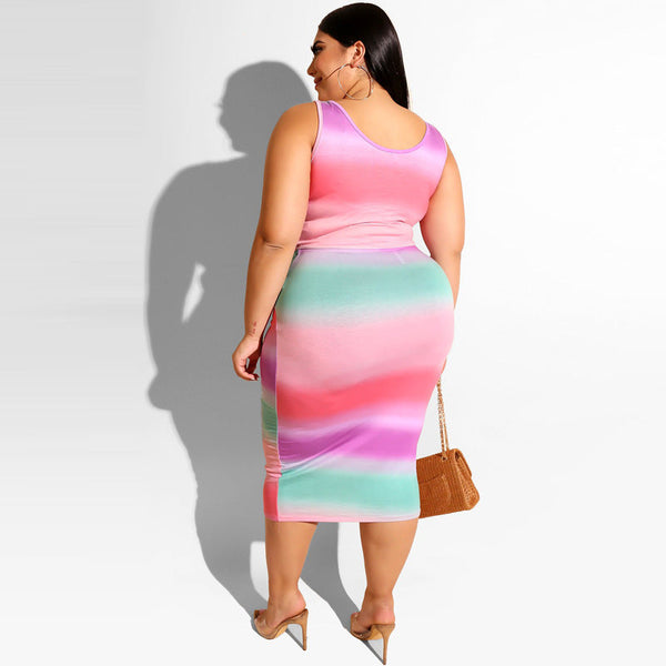 Plus Size Printed Tank Top + Midi Skirt Set