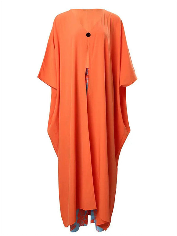 Plus Size Long Cape and Printed Pants Set