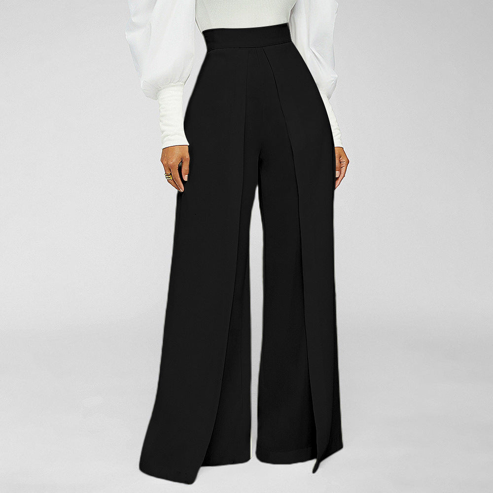 High Waist Solid Wide Leg Pants