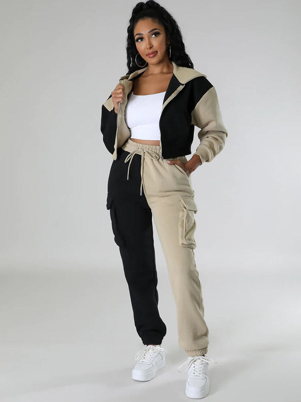 Fleece-Lined Color Block Sports Two-Piece Set