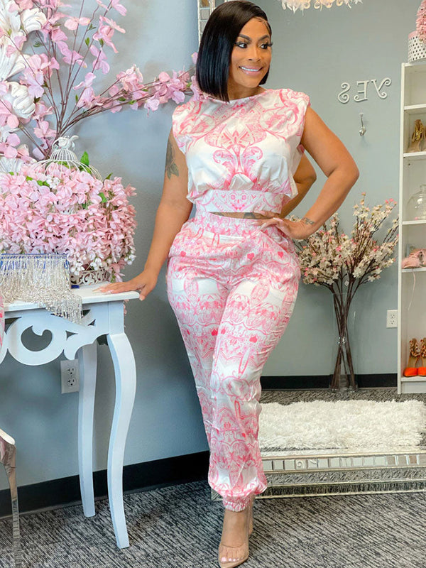 Printed Short Sleeve Two-Piece Set