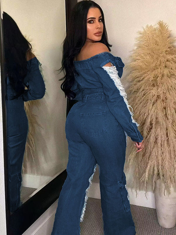 Ripped Straight Leg Denim Jeans