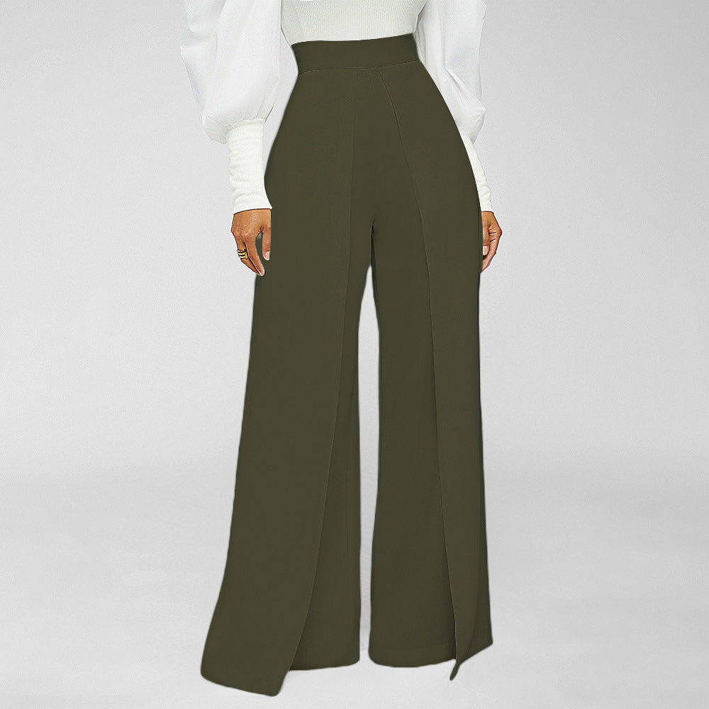 High Waist Solid Wide Leg Pants