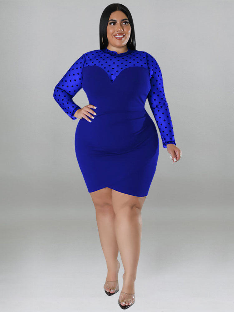 Mesh Patchwork Mock Neck Mini Dresses