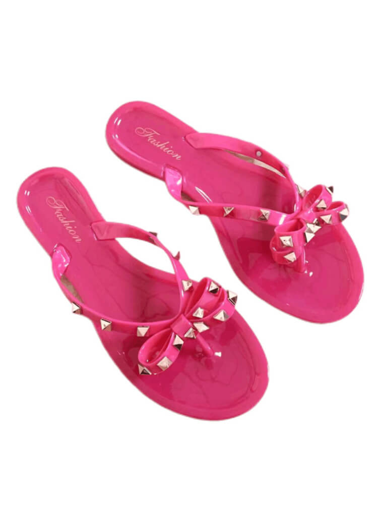 Pearl Rivets Patchwork Flip Flops