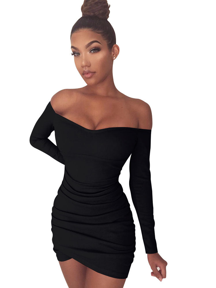 Off Shoulder Long Sleeve Club Mini Dresses