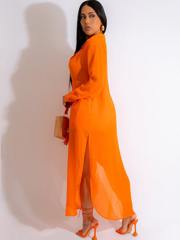 Two Piece Chiffon Long Sleeve Tops & Shorts