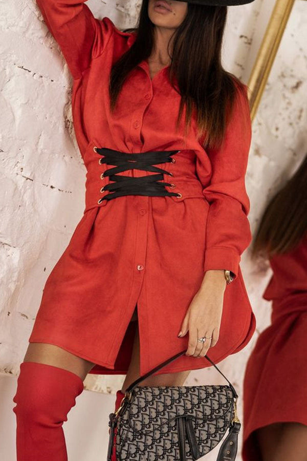 Fashion Street Solid Patchwork Turndown Collar Irregular Dresses