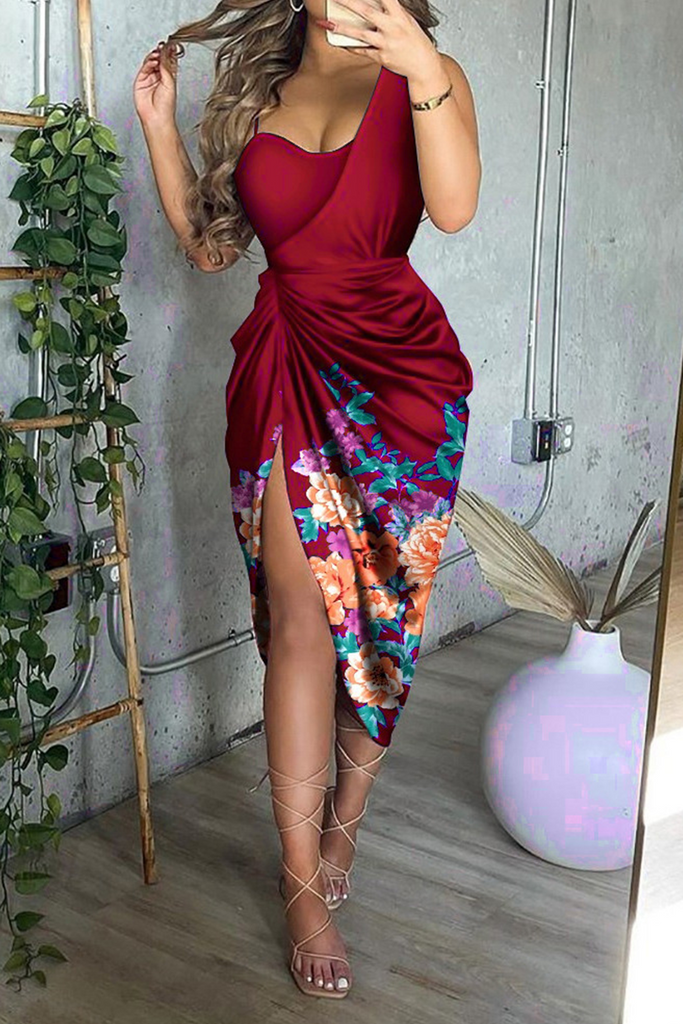 Sexy Solid Patchwork Strapless Irregular Dresses