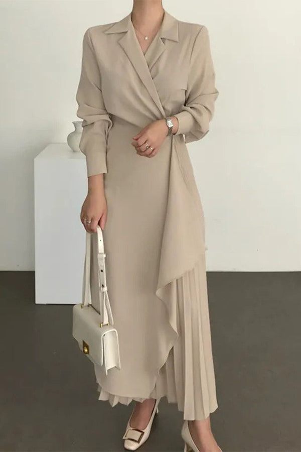 Work Elegant Solid Fold Turn-back Collar Suit Dresses