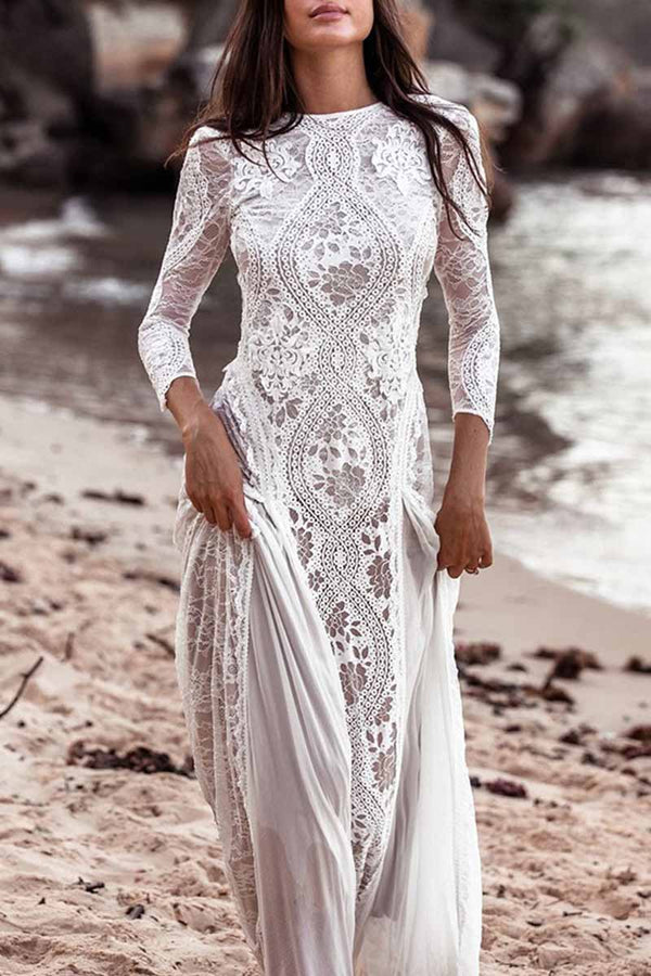 Elegant Solid Backless O Neck Lace Dresses