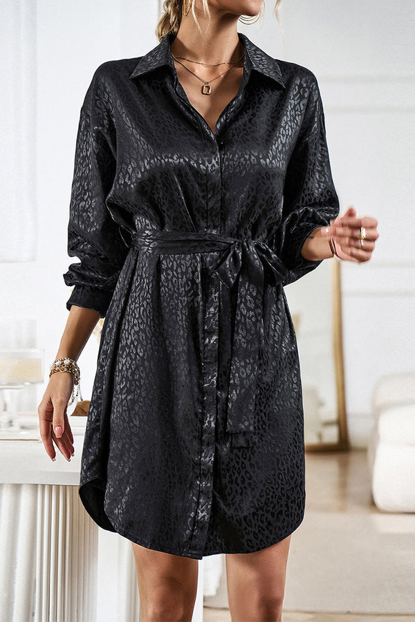 Casual Leopard Frenulum Turndown Collar Shirt Dresses