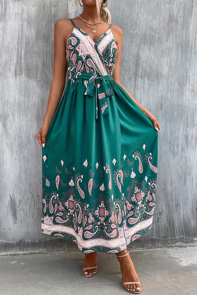 Bohemian College Print Cardigan V Neck Sling Dresses