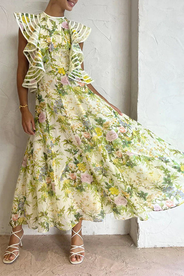 Sexy Celebrities Floral Bandage Backless O Neck Sleeveless Dresses