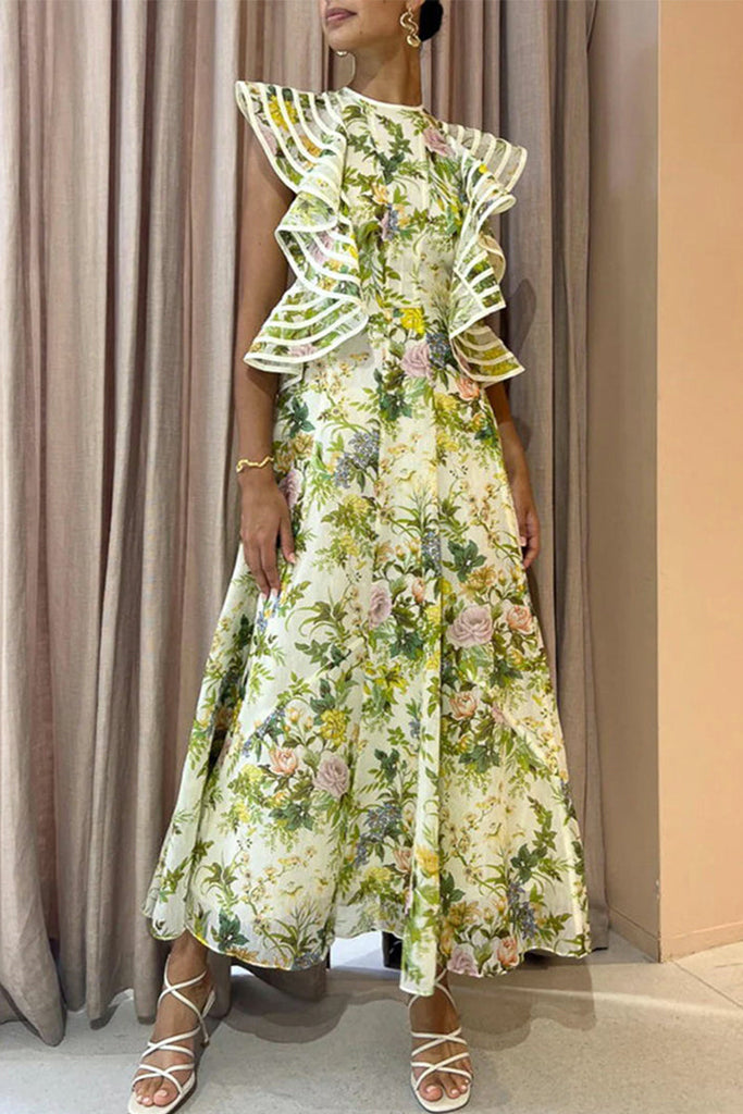 Sexy Celebrities Floral Bandage Backless O Neck Sleeveless Dresses