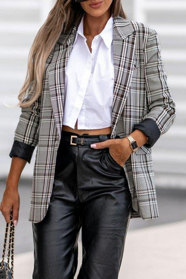 British Style Plaid Patchwork Turn-back Collar