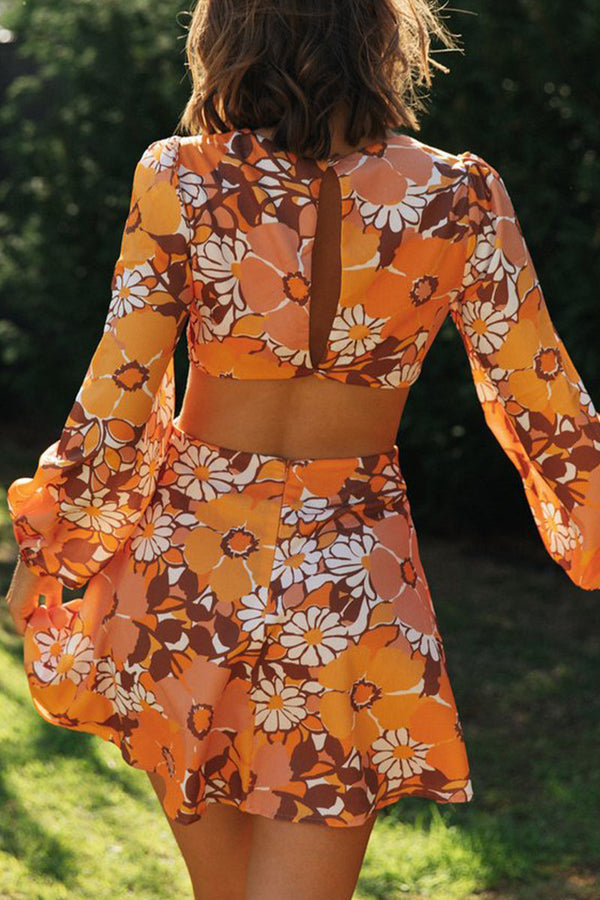 Sexy Floral Hollowed Out O Neck Printed Dresses