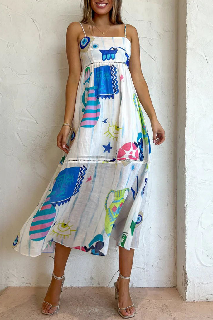 Sweet Elegant Print Patchwork Sling Dresses
