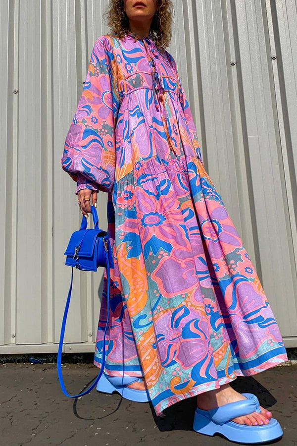 Elegant Geometric Print Frenulum O Neck Printed Dresses