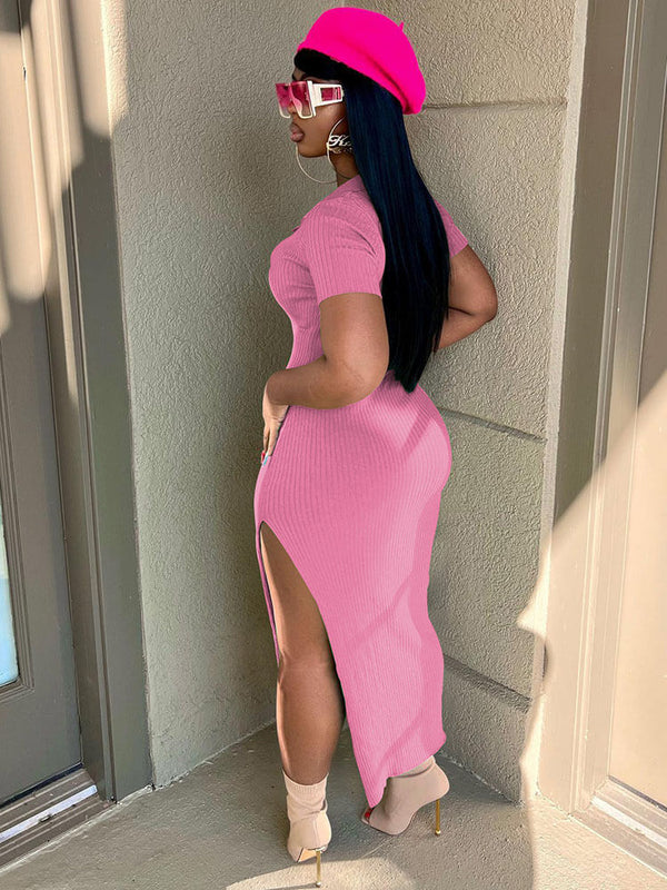 Short Sleeve V Neck Knitted Maxi Dresses