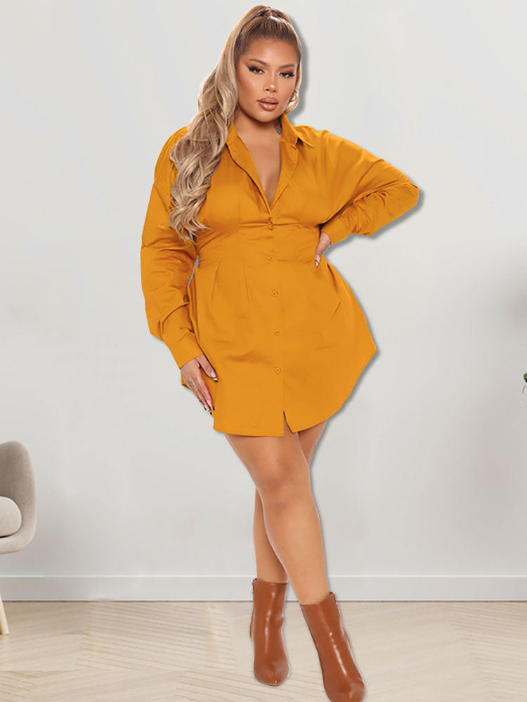 Plus Size Long Sleeve Bodycon Shirt Dresses