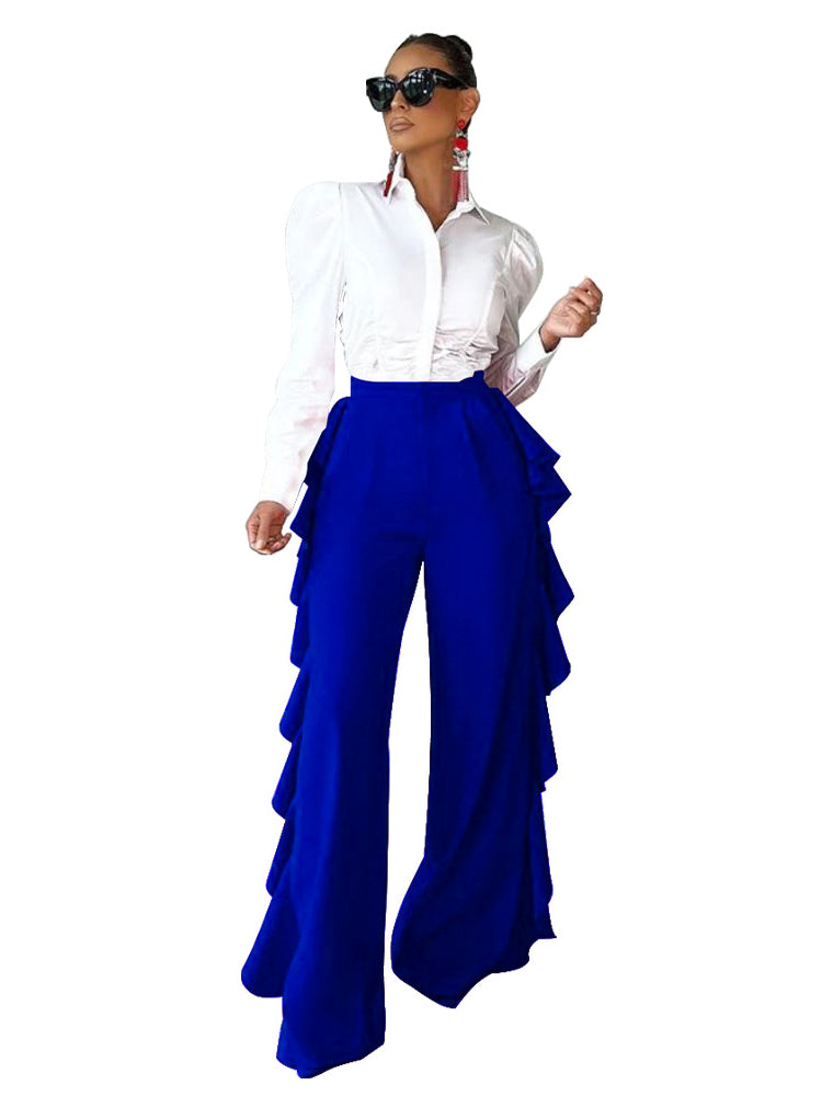 High Waist Ruched Flounce Pants