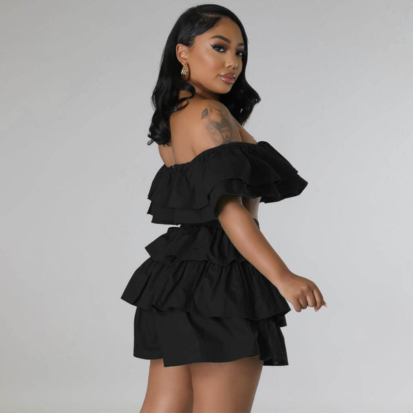 Two Piece Ruffle Crop Top Short Skirt Set