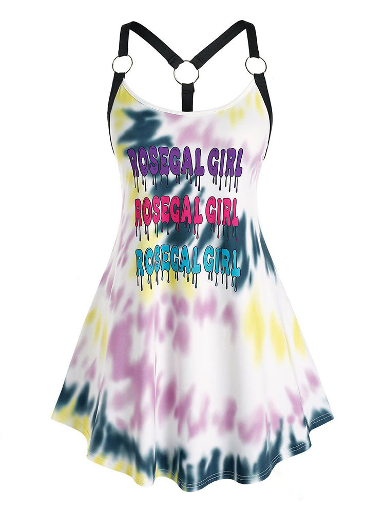 Plus Size Tie Dye O Ring Straps Tank Top
