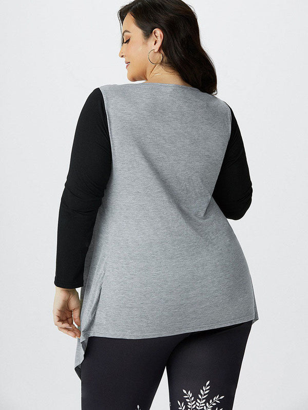 Plus Size 2 In 1 Lattice Color Blocking Draped Tee