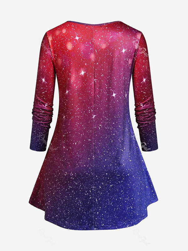 Plus Size Christmas Snowflake Cross Lace Panel Ombre Tee