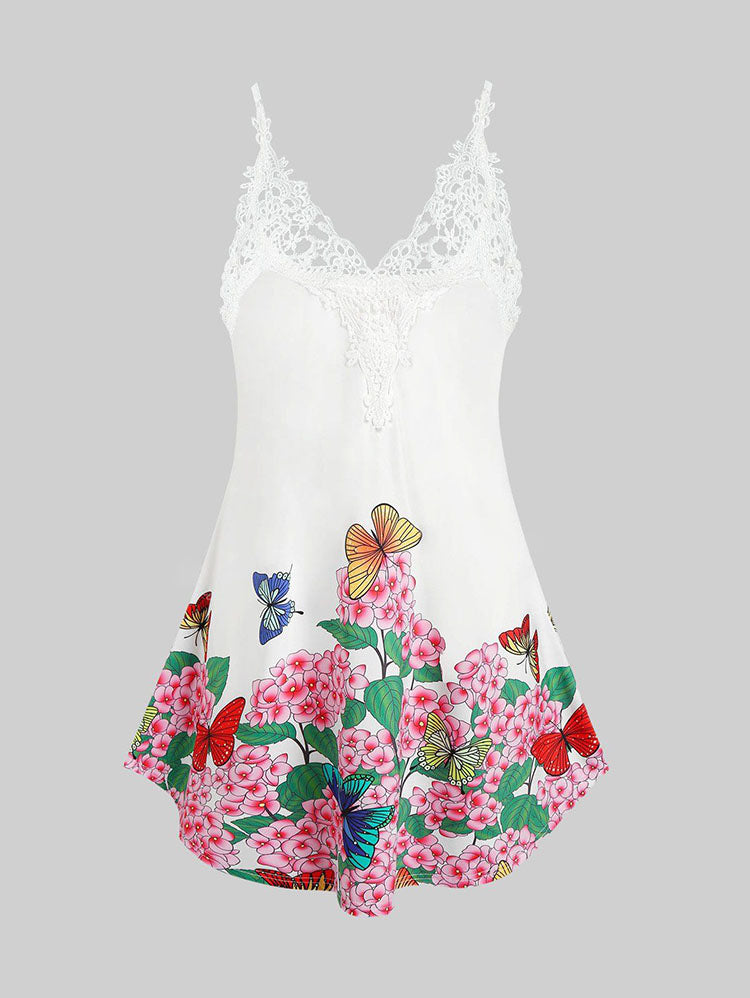 Plus Size Floral Butterfly Printed Tunic Tank Top