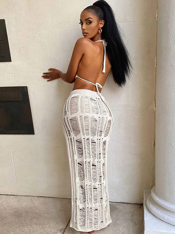 Two Piece Hollow Out Crop Top & Split Skirt