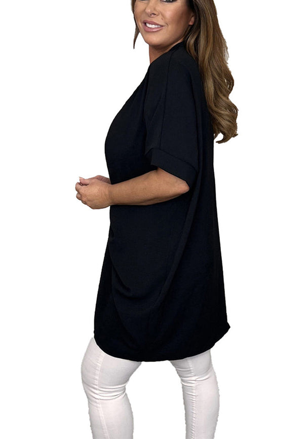 Short Sleeve V Neck Ruched Tops