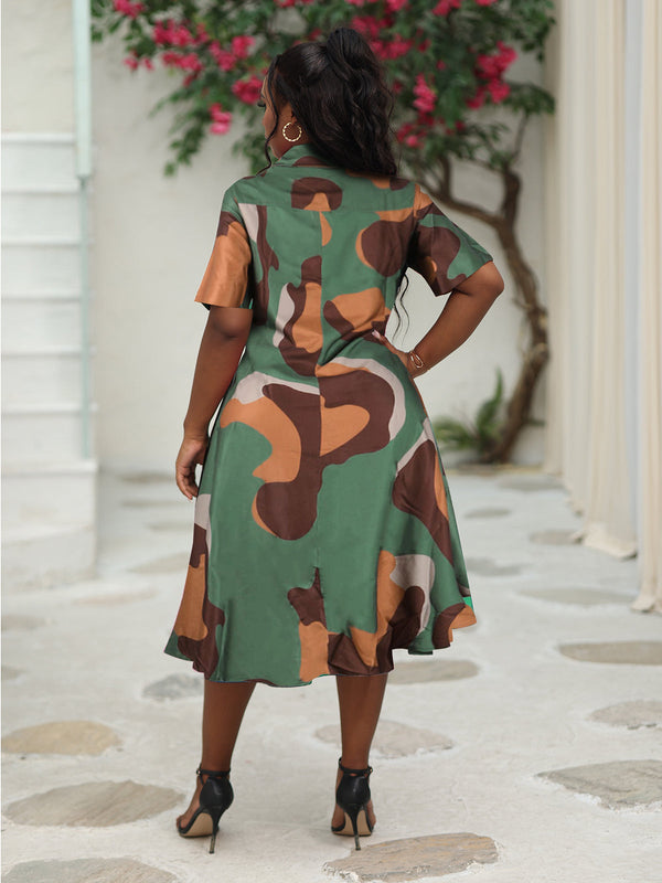 Short Sleeve Floral Print Midi Dresses