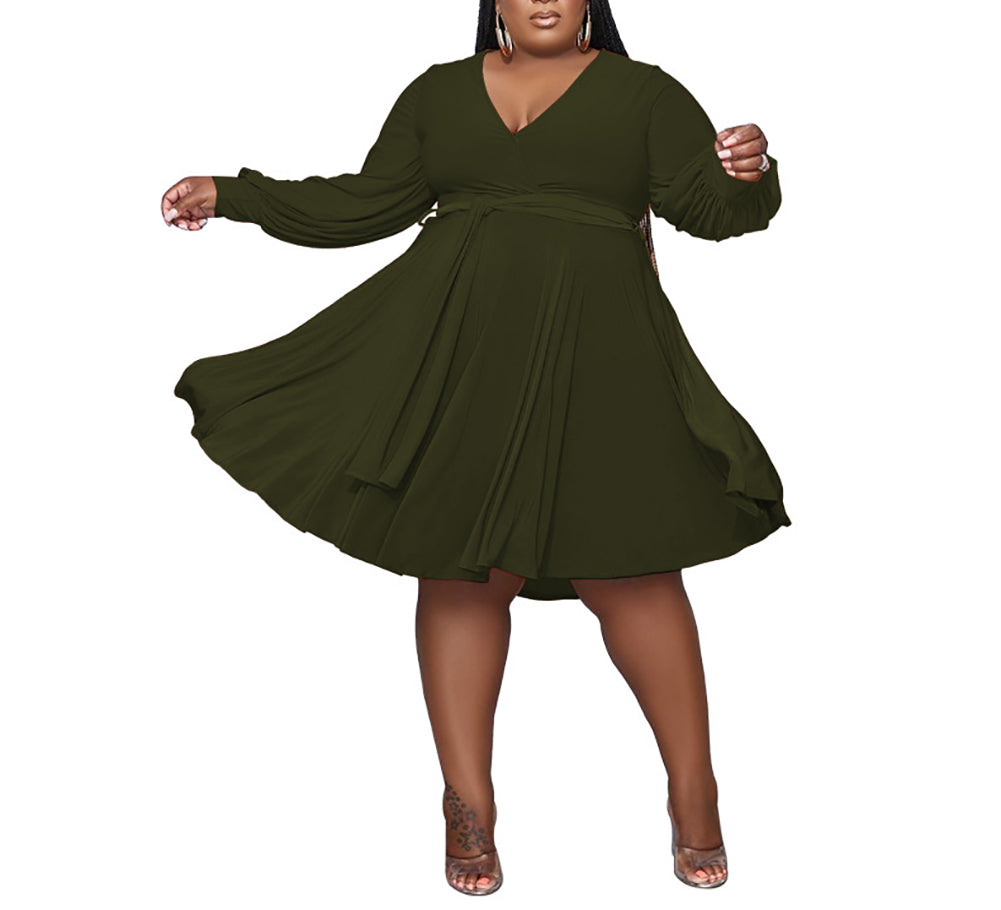 Solid Color V Neck Midi Dress