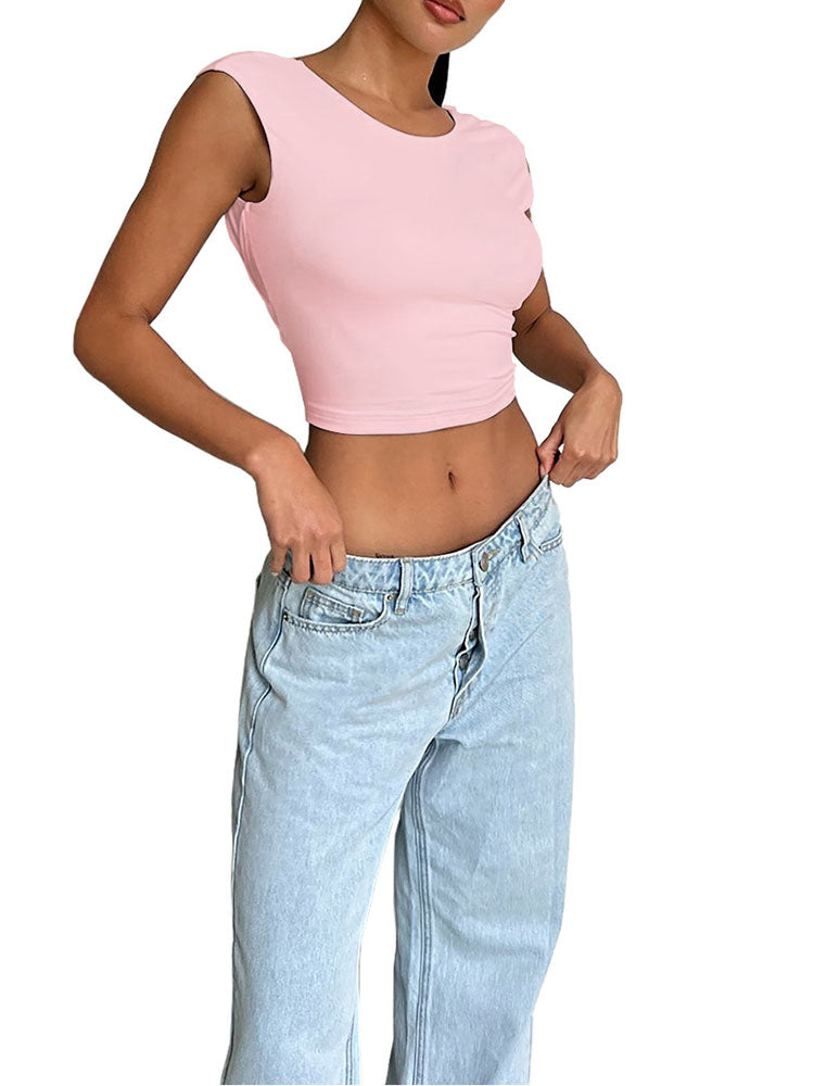 Sleeveless Backless Tie Up Crop Top