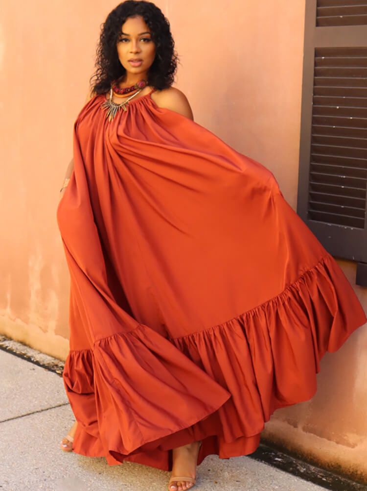 Plus Size Spaghetti Strap Ruffle Beach Maxi Swing Dresses