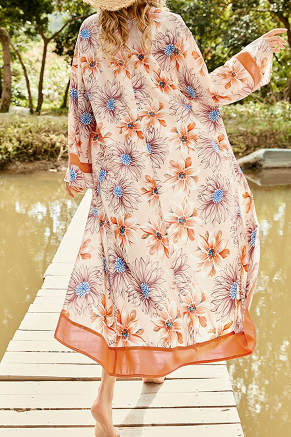 Sunset and Swim Floral Open Front Duster Cover Up