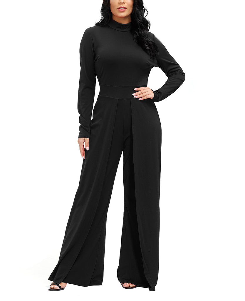 Long Sleeve Round Neck Wide Leg Jumpsuit