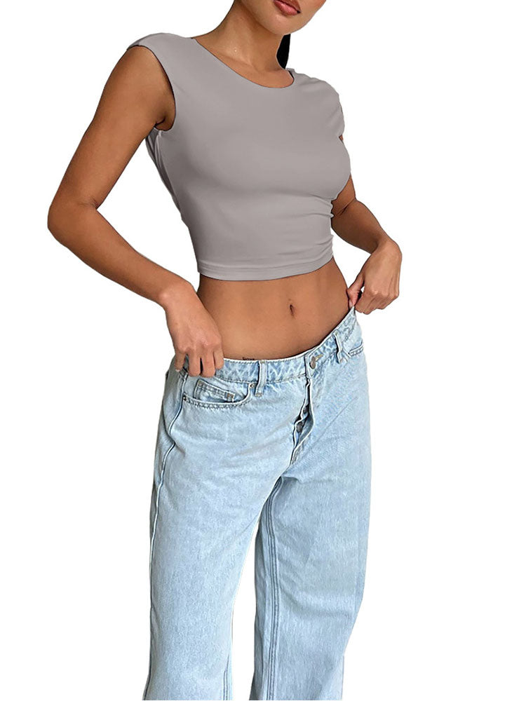 Sleeveless Backless Tie Up Crop Top