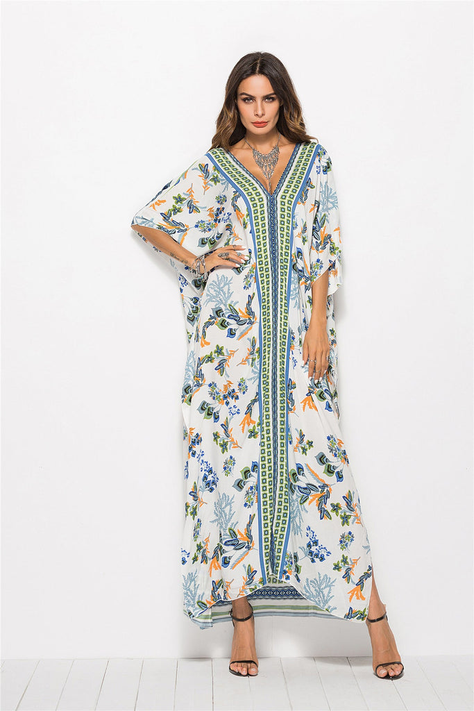 Floral V-Neck Dolman Sleeve swimsuit coverup Dress
