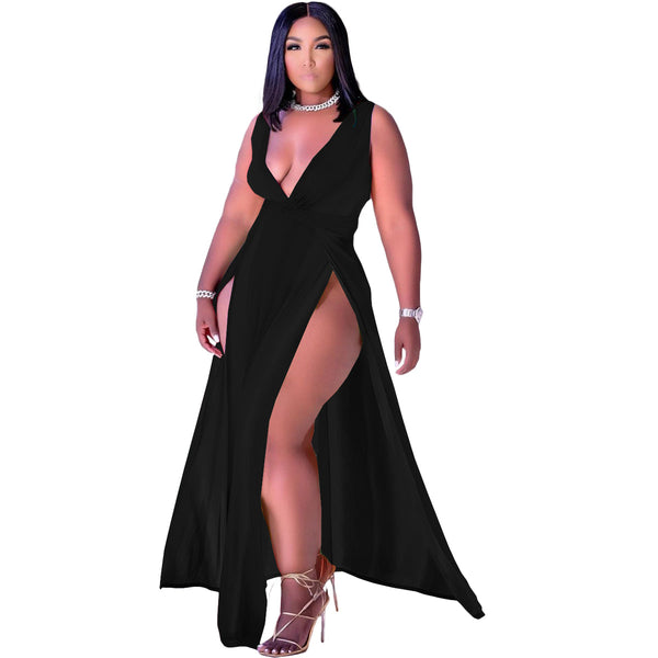 Sleeveless V Neck Split Maxi Dress