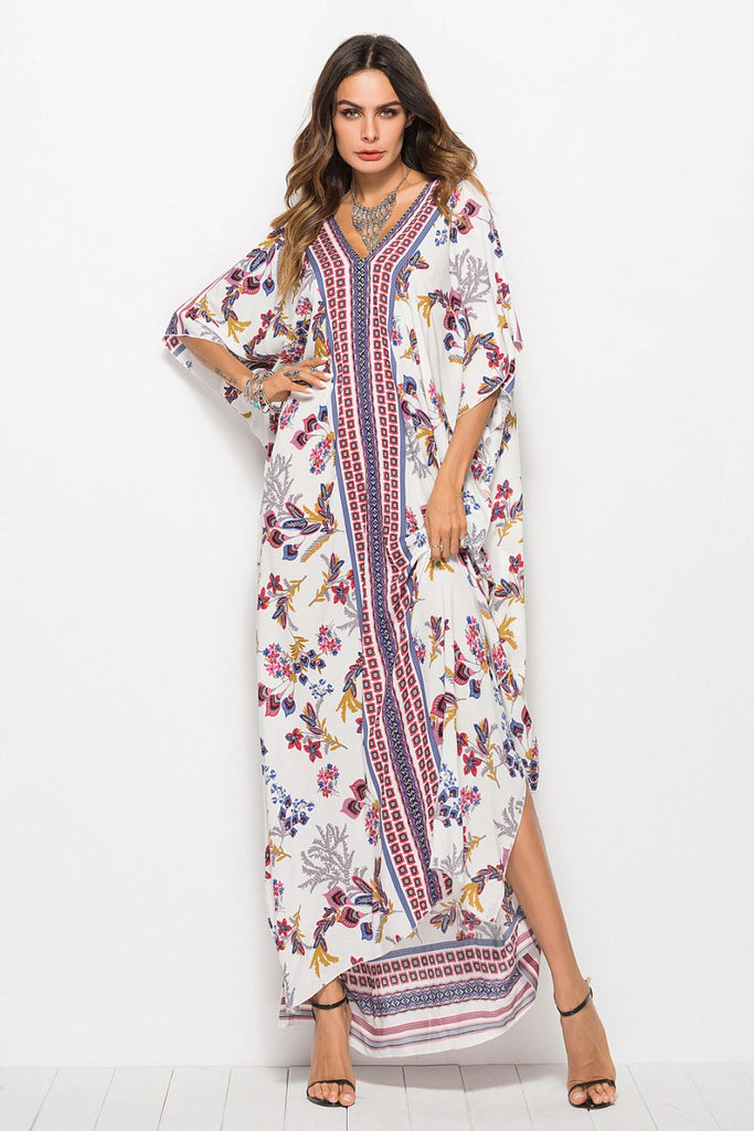 Floral V-Neck Dolman Sleeve swimsuit coverup Dress