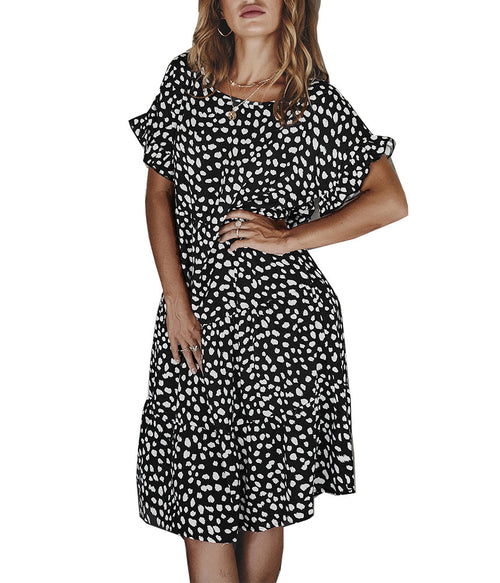 Floral Print Ruffle Short Sleeve Midi Dress