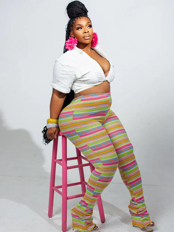 High Waist Striped Bodycon Long Pants