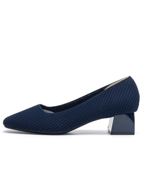 Knit Square Toe Low Heels