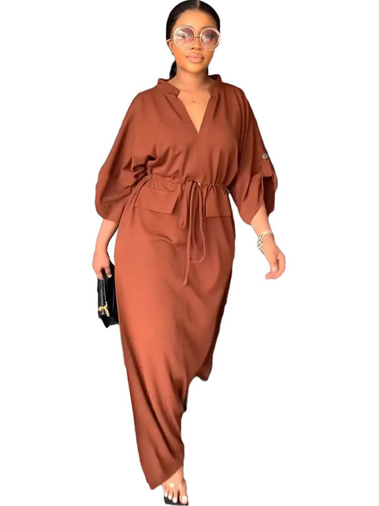 Half Sleeves Tie Up Maxi Dresses